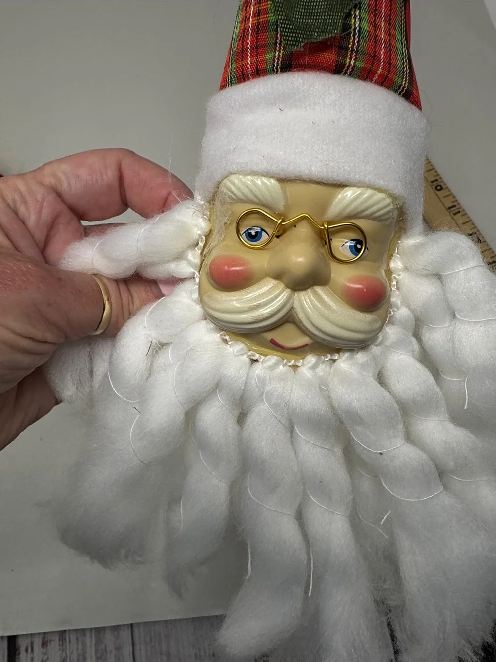 SANTA HEAD PLASTIC FACE CHRISTMAS ORNAMENTS LOT OF 2 VINTAGE HOLIDAY